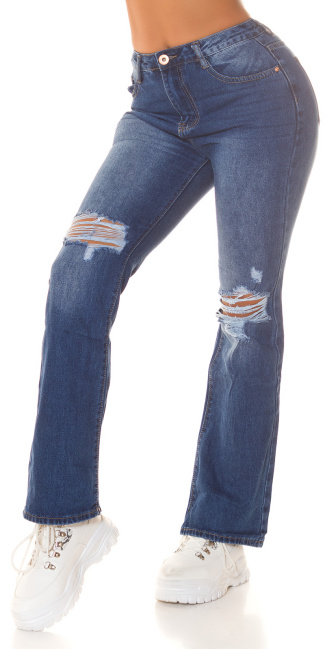 Hoge taille ripped bootcut jeans blauw